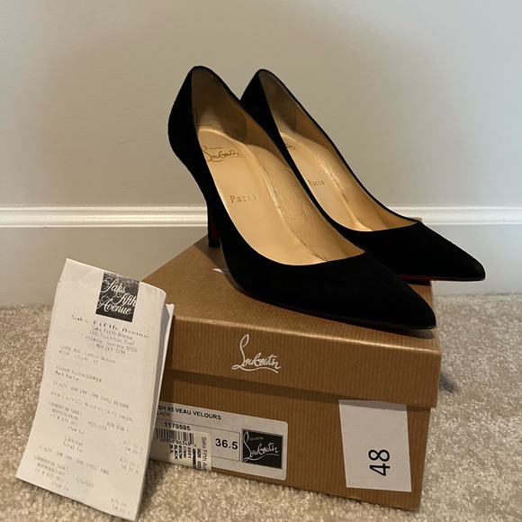 CHRISTIAN LOUBOUTIN BLACK SUEDE HEELS - Picture 6 of 13